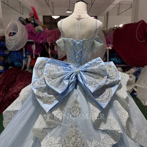 Vestido de Novia de Lujo Jancember XS249, Vestido de Novia Azul Cielo, Vestido de Baile con Peplum de Encaje, Vestido de Novia con Cuentas, Ropa para Recepción de Matrimonio - Product Image 5