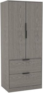 <span class=keywords><strong>Armoire</strong></span> <span class=keywords><strong>de</strong></span> chambre minimaliste 2 portes 2 tiroirs gris cèdre avec penderie et étagère à vêtements – Meuble moderne - Product Image 5