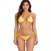 Ensemble bikini micro triangle uni pour femme, maillot de bain deux pièces à col halter, tenue de plage brésilienne, ensemble de bain d'été