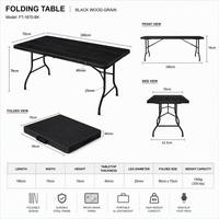 Table de banquet pliante en HDPE de 1,8 m, robuste, motif bois noir, réglable, portable, capacité 500 kg, pour camping