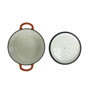 Casserole ronde <span class=keywords><strong>en</strong></span> émail rouge orangé ombré, sans besoin d'assaisonnement, avec couvercle et deux poignées, compatible avec toutes les cuisinières et les fours - Product Image 5