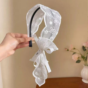 Serre-tête large en dentelle française avec nœud, bandeau estival pastoral en ruban, accessoire de cheveux élégant - Product Image 5