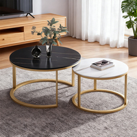 Tables basses gigognes grandes et petites, empilables, avec plateau en pierre et structure métallique, tiroir en option, pour salon