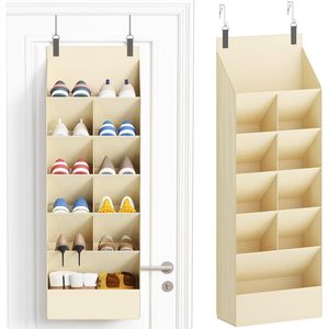 Organisateur de chaussures à suspendre sur la porte à 6 niveaux, 11 poches, étagère suspendue en tissu beige pour chaussures, baskets, ballerines, sandales, talons hauts - Product Image 1