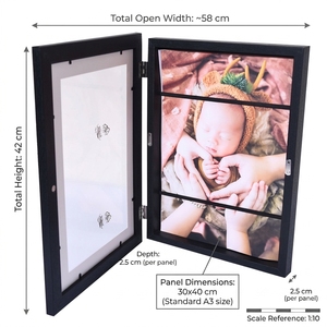 Marco de Exhibición de Obras de Arte Abatible de MDF Negro, Tamaño <span class=keywords><strong>30x40</strong></span> cm, Soporte para Cuadros con Puerta Abatible para Dibujos de Niños, Proyectos Escolares, Decoración de Pared - Product Image 2