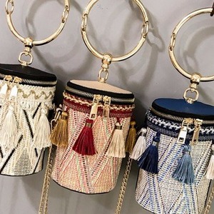 Venta al por mayor vintage paja embrague bolsa bolso colorido cilíndrico de moda de señora bolso - Product Image 6