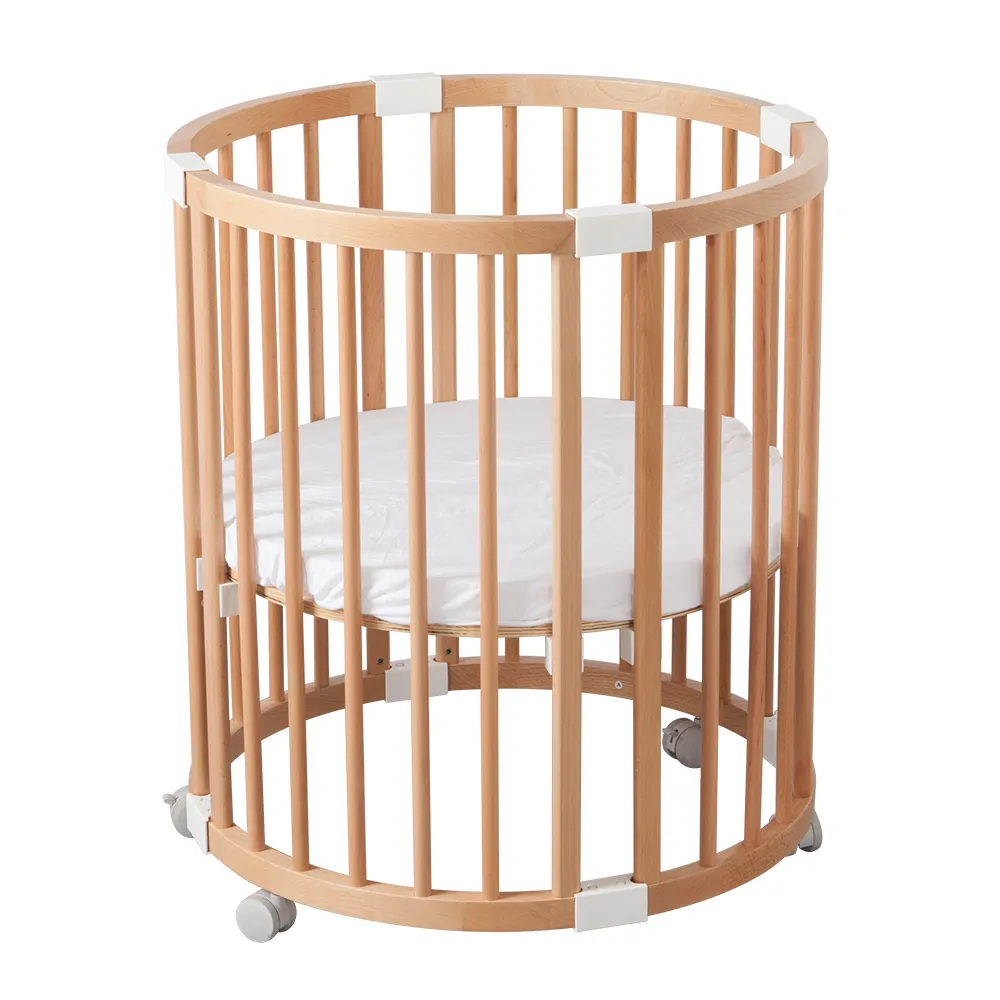 B2B 4 in 1 EN 716 표준 도매 새로운 컨버터블 나무 단단한 나무 아기 침대 타원형 아기 침대 침대 신생아
