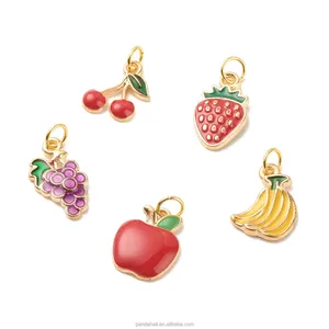 PandaHall Light Gold Banana & Apple & Strawberry Alloy Enamel Pendants