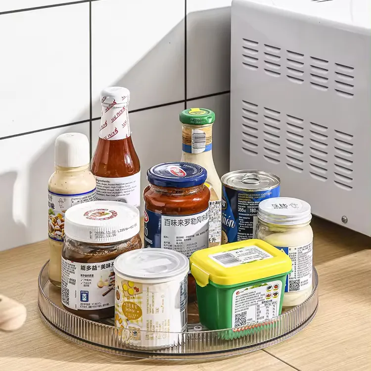 360 Degree Plastic Storage Organizer Acrylic Rotating Kitchen Spice Holder turntable for Kitchen Cabinet Storage