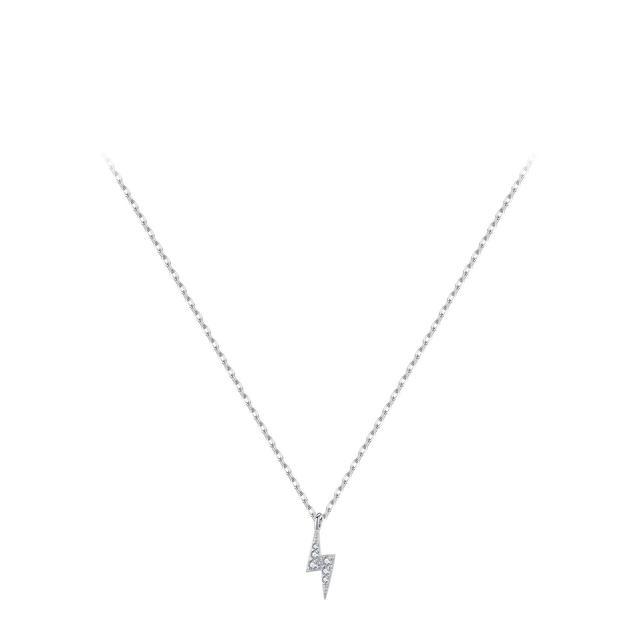 Trendy Silver Lightning Bolt Pendant Necklace S925 Silver Lightning Zirconia Minimalist Celestial Charm Necklace
