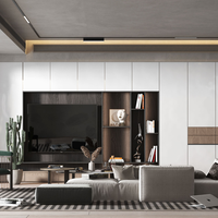 Meuble TV ouvert, style minimaliste, en noyer, pour salon, avec plateau en marbre brun naturel
