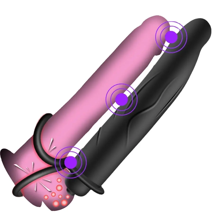 Mainan seks Vibrator Strapon Dildo untuk pasangan mainan seks Penis tali Vibrator penetrasi ganda untuk pria wanita mainan seks Vibrator