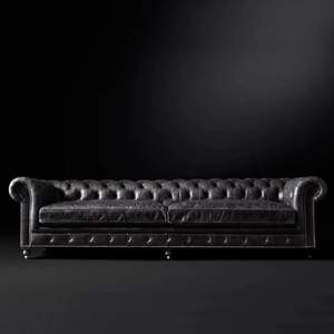 أريكة تشيسترفيلد جلدية مخصصة بتصميم عتيق مع أزرار ومساند ذراع ملفوفة، مناسبة لغرفة المعيشة والمكتب والفندق - Product Image 6