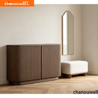 Buffet moderne en chêne massif à cannelures, style Mulholland, 2 portes, meuble de salle à manger de luxe