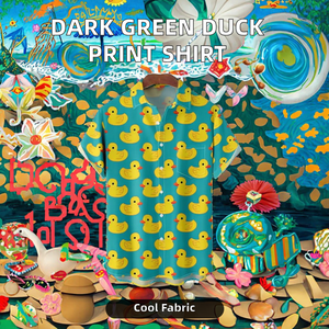 เสื้อฮาวายพิมพ์ลายเป็ดสีเขียวเข้มใหม่จาก RNSHANGER เสื้อเชิ้ตแขนสั้นแบบลำลอง ระบายอากาศได้ดี เหมาะสำหรับฤดูร้อน สำหรับผู้ชายและผู้หญิง - Product Image 3