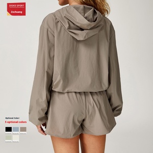 Giacca da Yoga con Cappuccio per Donna, <span class=keywords><strong>Alta</strong></span> Qualità, Resistente ai Raggi UV, Traspirante, Asciugatura Rapida, Lunghezza Intera, in Spandex/Nylon con Zip, <span class=keywords><strong>Protezione</strong></span> <span class=keywords><strong>Solare</strong></span> - Product Image 4