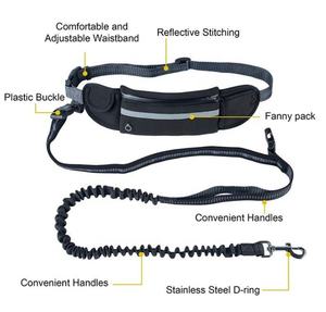 Tali anjing Bungee hitam 45 inci dapat diatur, tali pinggang nilon gaya sederhana saku bebas genggam dengan cetakan Solid - Product Image 5