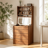 Table de toilette moderne en noyer, petite, avec miroir éclairé réglable, cadre en aluminium, MDF, pour chambre à coucher