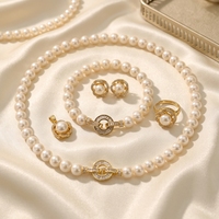 Vente en gros de perles d'eau douce 8-9mm véritables collier de perles bracelet boucles d'oreilles bague ensemble perles rondes perle ensemble de bijoux