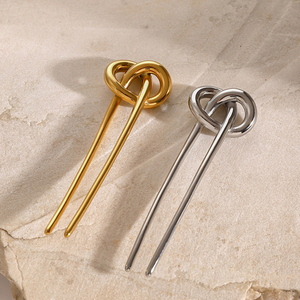Vintage Hair Accessories Stainless Steel 18K Gold Plated Rope Hair <strong>Fork</strong> Smooth Knot Shape Hair <strong>Clip</strong> for Women