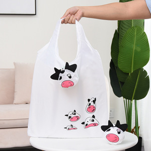 Phim hoạt hình in Polyester gấp túi xách thân thiện với môi lưu trữ tái sử dụng túi treo khóa dễ thương thiết kế gia súc sữa - Product Image 6