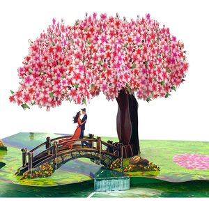 Pop Up <b>Anniversary</b> <b>Card</b> 3D Cherry Blossom Bridge With Couple Romantic Greeting <b>Card</b> For Wife <b>Husband</b> Her - Product Image 1