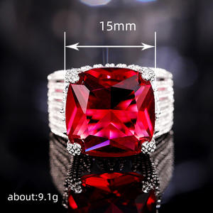 Anillo de compromiso Q709 para mujer, de plata de ley 925 con rubí, corte princesa, engaste geométrico pavé - Product Image 5