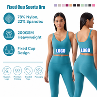Soutien-gorge de sport à bonnets fixes pour femme, col en V, 200 GSM, haut de yoga à maintien élevé pour l'entraînement et la gym