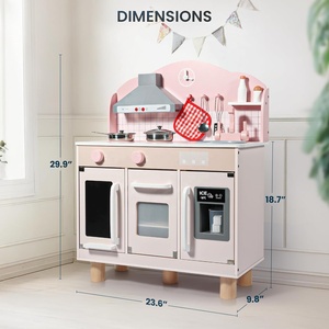 Petit ensemble de jeu de <span class=keywords><strong>cuisine</strong></span> <span class=keywords><strong>en</strong></span> <span class=keywords><strong>bois</strong></span> rose crémeux pour tout-petits de 3 à 8 ans comprenant un robinet de hotte de four à glaçons à induction - Product Image 2