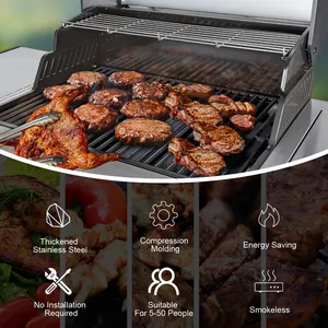 Kompor Gas pemanggang 6 + 1 sisi, Pemanggang pemanggang Stainless Steel luar ruangan, pembakar Gas BBQ