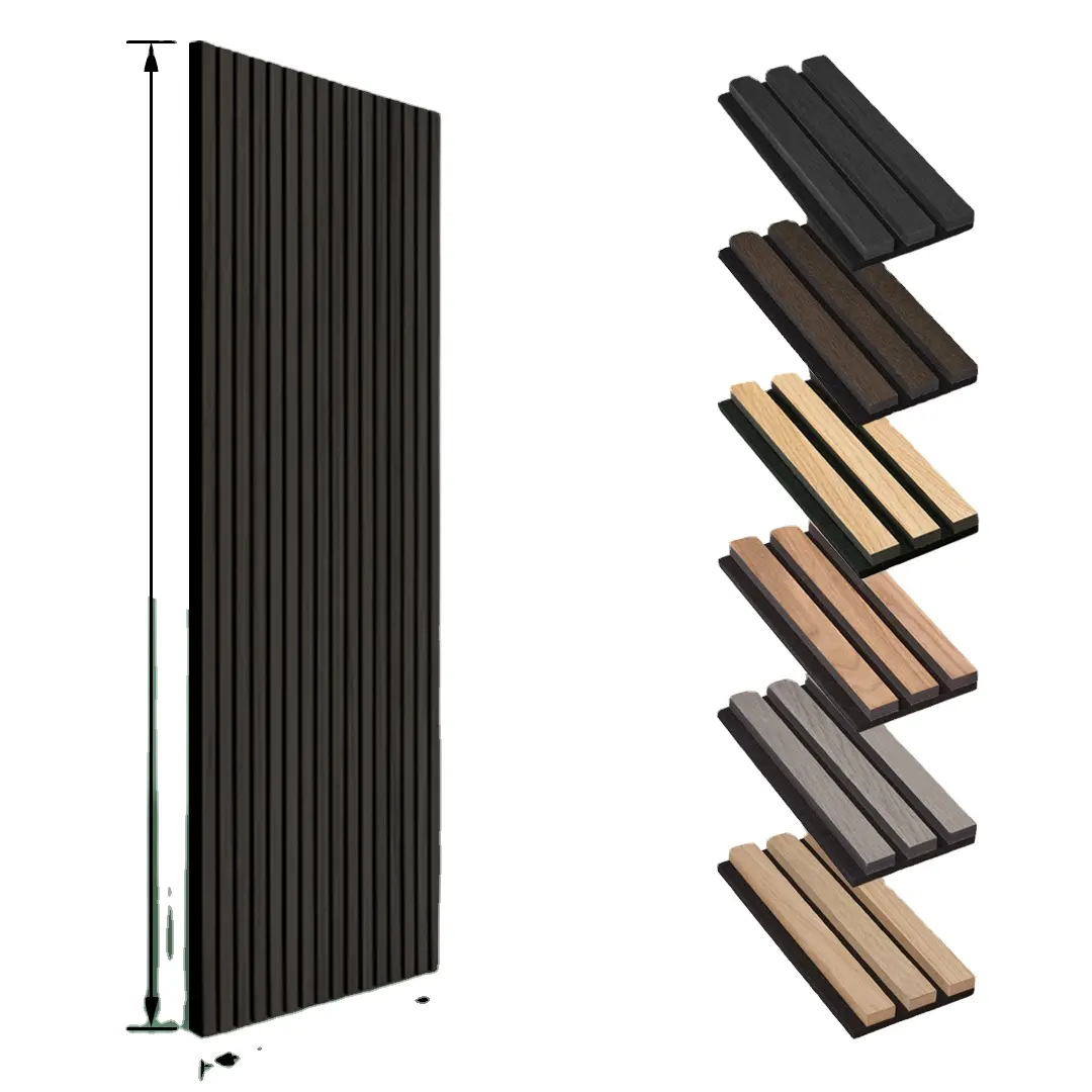 KASARO 600*600MM Panel de pared de listón acústico negro Panel de pared acústico Paneles de listón de madera MDF de chapa insonorizada