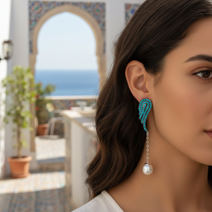 Pendientes colgantes de Plata de Ley 925 para mujer, pendientes de ala de piedra turquesa y Perla, venta al por mayor - Product Image 3
