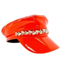 Chapeau de capitaine en similicuir rouge en gros avec strass scintillants pour costumes de scène