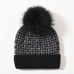 Jxwatcher Bonnet tricoté d'hiver pour femme, <span class=keywords><strong>en</strong></span> cachemire, avec pompon <span class=keywords><strong>en</strong></span> vraie <span class=keywords><strong>fourrure</strong></span> douce et moelleuse, motif crâne, mignon, personnalisé, vente <span class=keywords><strong>en</strong></span> gros - Product Image 3