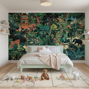 <span class=keywords><strong>Papel</strong></span> Tapiz <span class=keywords><strong>Infantil</strong></span> Impermeable con Adorables Animales y Plantas Verdes, Instalaciones de Juegos para Niños, Parque de Animales, Decoración para Habitación <span class=keywords><strong>Infantil</strong></span> - Product Image 2