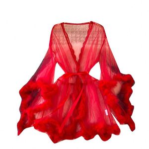 Sfy2990 Nueva Llegada, Lencería Larga y Sensual para Mujer, Conjunto de Bata Transparente para el Día de San Valentín, Lencería Larga con Ribete de Piel para Mujer, Bata Sexy - Product Image 5