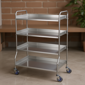 Carrello di Servizio in Acciaio Inox con 4 Ripiani 100x50x90 Cm con Ruote per Cucina e Commercio - Product Image 3
