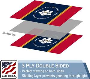 Bandera de Mississippi de 3 capas, 3x5 pies, 100% poliéster, resistente, colores vibrantes, doble cara, 2 ojales de latón para interior/exterior - Product Image 2