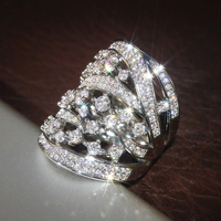 Bagues en argent plaqué CZ pour femmes, design géométrique classique creux avec zircon scintillant, bagues de fiançailles CAOSHI