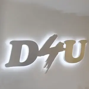 ป้ายสัญลักษณ์ทางธุรกิจที่ทันสมัยป้ายไฟ LED ตกแต่งผนังร้านโลโก้3D ป้ายตัวอักษร3D โลหะ backlit