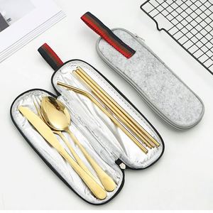 Juego de Cubiertos de Viaje de Acero Inoxidable con Logotipo Personalizado, Juego de Utensilios para Acampar con Cuchara, Tenedor, Palillos, Pajita y Estuche Portátil - Product Image 2