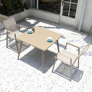 Outdoor Patio Dining Aluminium <b>Table</b> and 6 Stackable Chairs Garden Bistro Furniture Set with Umbrella - Product Image 3