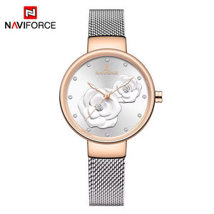 NAVIFORCE 5013 New Luxury Wristwatch 30M Waterproof Mesh Steel Strap Quartz <b>Watch</b> Relief with <b>Diamond</b> Women <b>Watches</b> - Product Image 3