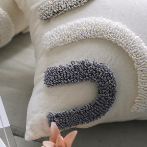 Abstract Geometric Tufted <b>Cushion</b> Cover Square Chenille Pillowcase Home Decor Sofa Bedroom Use Polyester Cotton Material - Product Image 4