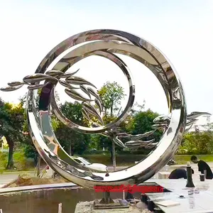 Открытый сад водное украшение уличный пейзаж дизайн металлическая рыба Художественная Скульптура фонтан из нержавеющей стали