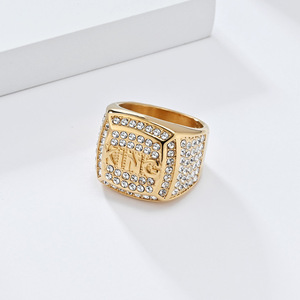 18K Gold Plated Stainless Steel King <b>Ring</b> | Hip Hop Iced Out <b>Statement</b> Jewelry | Men's Bling Cubic Zirconia Signet <b>Ring</b> - Product Image 3