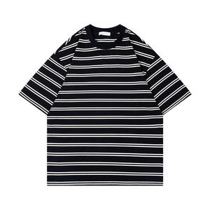 Áo thun unisex tay rơi, in logo tùy chỉnh, phối sọc, dáng rộng, dành cho nam nữ, áo cặp đôi - Product Image 4