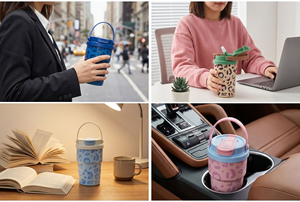 Gobelet à café imprimé léopard de 400ml, tasse isolée sous vide en acier inoxydable, couvercle rabattable portable avec poignée de transport pour les voyages en plein air - Product Image 5