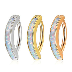 Titanium <b>Opal</b> Belly Button <b>Ring</b> Silver Channel Setting Geometric Navel Stud Gift - Product Image 5