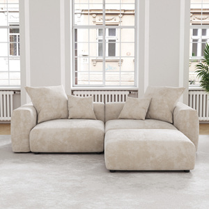 VOXHOME US Drop Shipping Living Room Furniture Nordic Vacuum Compress Beige 3 Seater Corduroy  Modular Sectional Couch Set - Product Image 2